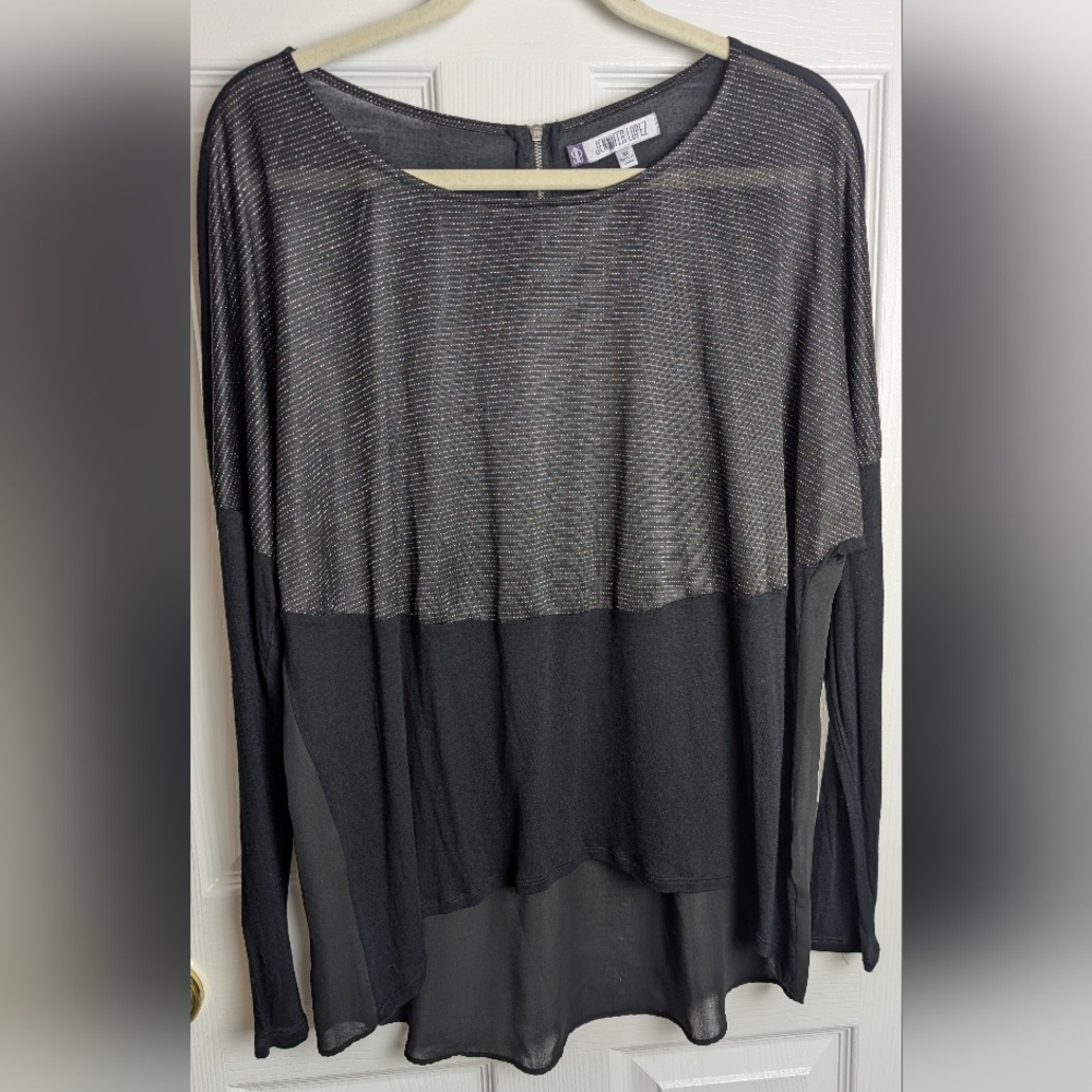 Jennifer Lopez Black/Silver Shimmer, Hi-low Tunic, Sz. XL